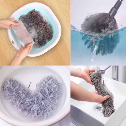 Microfiber Feather Duster Kit with 100” Extension Pole 6 PCS Reusable Bendable Washable Dusters for Cleaning Machine Washable Ceiling Fan Cleaner Duster for Cleaning Cobweb, Furniture, Blinds，Ceiling