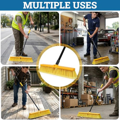 KLEEN HANDLER 18" Push Broom with 61" Long Extendable Metal Handle with Threaded Plastic Screw for Deck Driveway Garage Yard Patio Warehouse Hard Floor Cleaning - style: 18" Push Broom