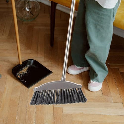Ciieeo Heavy-Duty Broom, Stainless Steel Broom with Long Handle Floor Sweeping Brooms Wide Angle Outdoor Brooms for Shower Cleaning Patio Kitchen Grout Grey