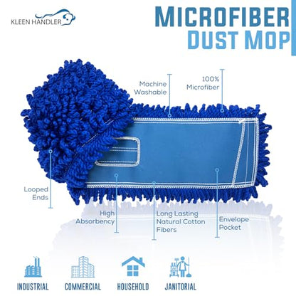 KLEEN HANDLER 6 Pack of 36 Inch Microfiber Dust Mop, Large Washable Commercial Mop Head Replacement, Sweeper, Janitorial Supplies, Blue - color: Blue - 36 Inch, size: 6 Pack