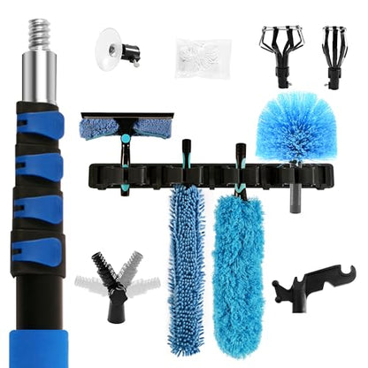 Duster with Extension Pole (20 FT Reach), Light Bulb Changer for High Ceilings & 3-12FT Extension Pole Duster Cleaning Kit, Fan Duster/Cobweb Duster/Window Washing Kit for High Window, Interior Roof
