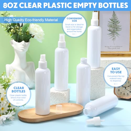 Eccliy 64 Pcs 8 oz Spray Bottles Fine Mist Cleaning Bottles Clear Empty Plastic Travel Sprayer Refillable Sprayer with Cap for Cleaning Solutions Oils Travel Perfumes(Snowy) - color: Snowy
