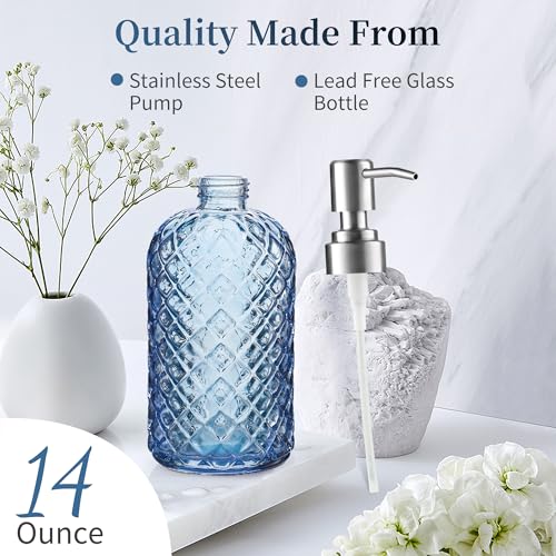 Kaishun 14 OZ Refillable Glass Soap Dispenser for Hand Soap & Lotion, Blue - color: Blue