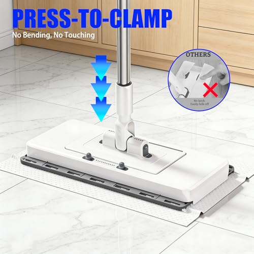 New Hands Free Multi Purpose Flat Mop with 10 Reusable Cloths | Convenient Cloth Changing, Compatible with Swiffer Pads, Hardwood Tile Marble Lightly Floor Cleaning, 52in Handle - size: 52 in large dust mop with 10 cloths