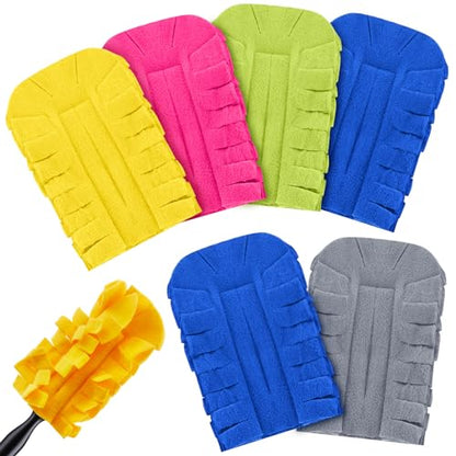 Zubebe 6 Pcs Duster Refill Reusable Fleece Duster Refills Feather Flat Dusters Multi Surface Washable Cleaning Pads Tools for Home, Blinds, Car, Pet, Furniture, Fans (Bright Color) - color: Bright Color