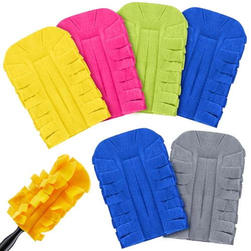 Zubebe 6 Pcs Duster Refill Reusable Fleece Duster Refills Feather Flat Dusters Multi Surface Washable Cleaning Pads Tools for Home, Blinds, Car, Pet, Furniture, Fans (Bright Color) - color: Bright Color