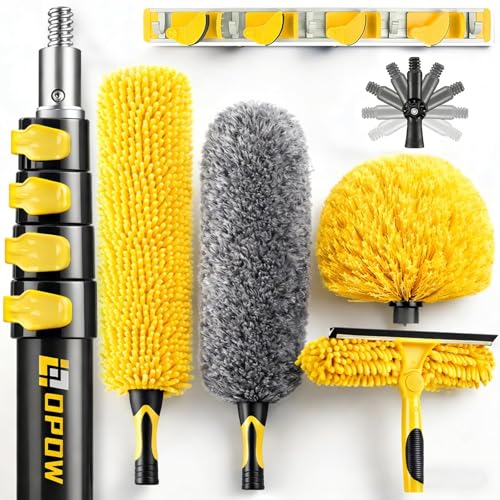 25 Foot High Ceiling Duster Kits with 4.5-18ft Heavy Duty Extension Pole, High Reach Duster for Cleaning,Microfiber Feather Duster,Cobweb Duster,Ceiling Fan Duster,Window Squeegee & Cleaner - size: 18 feet