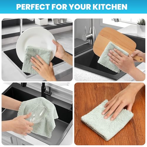 12 Pack Cleaning Cloth,Ultra Soft Absorbent Quick Drying Microfiber Cleaning rags,No scratches,Reusable,Washable,Lint Free Cleaning Towels for Kitchen,Window,Glass,car,11.8"×11.8"(Light Green) - color: Light Green