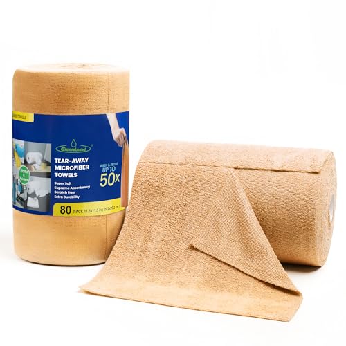 Greenfound Microfiber Cleaning Cloth Roll -80 Pack, 11.5x11.5, Tear Away Towels, Reusable and Washable Rags, Orange - color: Orange
