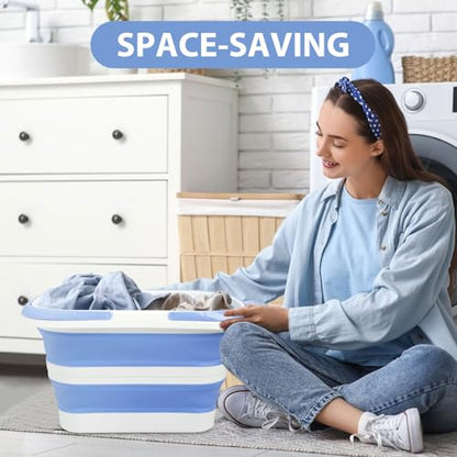 Collapsible Mop Bucket 4.2 Gallon(16L), Space-Saving Foldable Cleaning Bucket with Handle & Hanging Hole for Home, Swimming Pool, Camping, Car Wash & Outdoor(Blue White) - color: Blue White