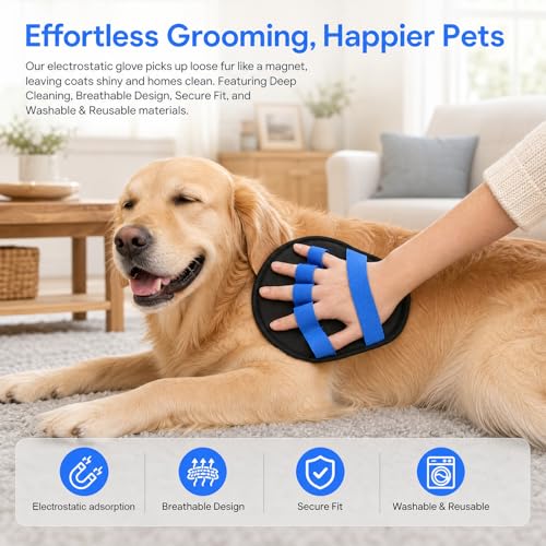 Upgraded Five-Finger Electrostatic Pet Hair Removal Gloves, Reusable Cat & Dog Hair Remover for Couch, Furniture, Carpet, Car Seat, Clothing - Magic Brush Pet Grooming Glove (Blue) - color: Blue
