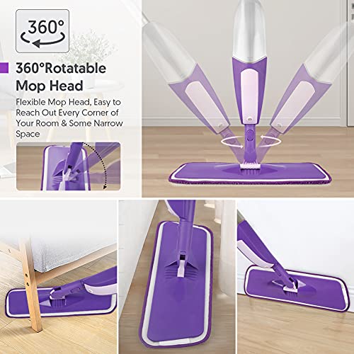 Spray Mop for Floor Cleaning - SEVENMAX Microfiber Floor Mop with 550ML Refillable Bottle 3 Washable Pads Kitchen Dry Wet Flat Dust Mop for Cleaning Hardwood Laminate Wood Ceramic Marble Tile Floors - size: Purple Mop - 3 Pads