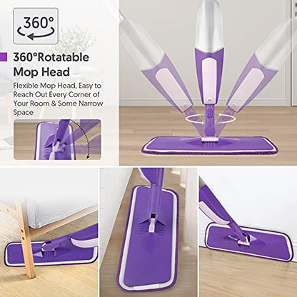 Spray Mop for Floor Cleaning - SEVENMAX Microfiber Floor Mop with 550ML Refillable Bottle 3 Washable Pads Kitchen Dry Wet Flat Dust Mop for Cleaning Hardwood Laminate Wood Ceramic Marble Tile Floors - size: Purple Mop - 3 Pads