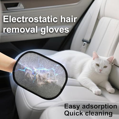 2-PCS Pet Hair Remover Gloves with A Hair/Lint Removal Tool, Reusable Magic Brush Pet Hair Removal Glove for Dogs & Cats, Remove Dog/Cat Hair from Couch, Carpet, Car Seat.