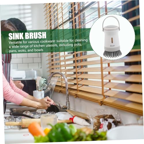 Cabilock Kitchen Scrub Brush with Soap Dispenser Ergonomic Design for Effortless Cleaning of Pots Pans and Sinks Controlled Dispensing for Optimal Soap Release Sturdy and Versatile
