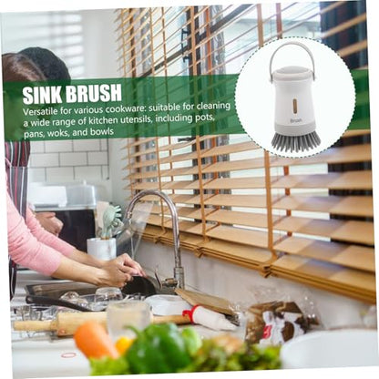 Cabilock Kitchen Scrub Brush with Soap Dispenser Ergonomic Design for Effortless Cleaning of Pots Pans and Sinks Controlled Dispensing for Optimal Soap Release Sturdy and Versatile