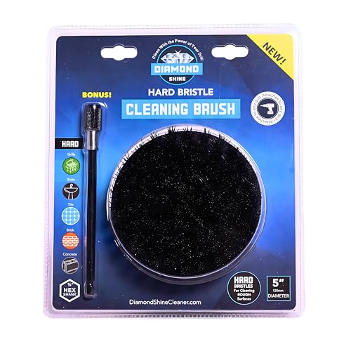 Diamond Shine Firm Drill Brush Cleaning Attachment with 6" Extension – 5" Coarse Nylon Power Scrubber for Tile, Grout, Floors, Carpet, Vehicles & Outdoor Surfaces