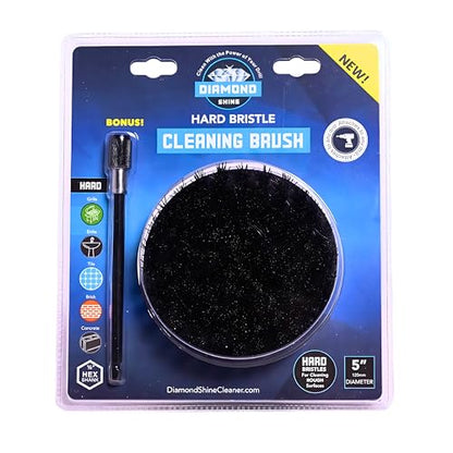 Diamond Shine Firm Drill Brush Cleaning Attachment with 6" Extension – 5" Coarse Nylon Power Scrubber for Tile, Grout, Floors, Carpet, Vehicles & Outdoor Surfaces