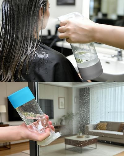 2 Pack 360° Glass Spray Bottles with Silicone Sleeve, 16 oz Empty Refillable Containers with Adjustable Spray Nozzles, Spray Bottles for Hair, Cleaning Solutions and Plants Grey&Blue - color: Grey&Blue