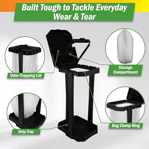 Wakeman Heavy Duty Black Trash Bag Portable Trash Bag Holder Stand with 7 Bags - Collapsible Trash Can Camping, RV, Kitchen, or Tailgate Party Garbage Bag Holder - color: Heavy Duty Black