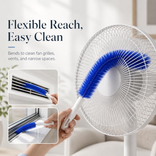90° Flexible Ceiling & Fan Dust Magnet, Bendable Microfiber Head, Fan Cleaning Brush, Washable Dusters for Cleaning Fans, Blinds, Dryer Vents (2, Blue) - color: Blue