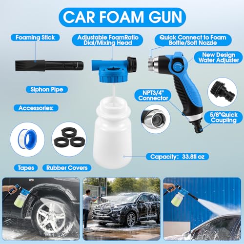 36Pcs Blue Car Wash Detailing Kit，Car Cleaning Set with Foam Gun Sprayer，Long-Handle Brush Mop，Large Collapsible Bucket，Complete Car Wash Supply Gift for Men and Women