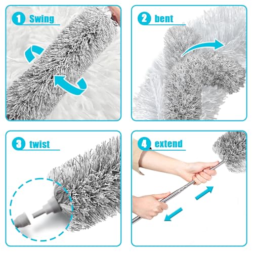 Feather Duster for Cleaning Extendable - Feather Duster for Cleaning The Indoor. 110 in Long Duster with Extension Pole for Clean Ceilings and Fans. Microfiber Duster for Blinds. Washable Dduster