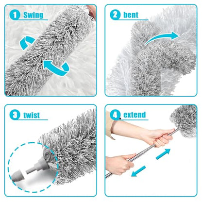 Feather Duster for Cleaning Extendable - Feather Duster for Cleaning The Indoor. 110 in Long Duster with Extension Pole for Clean Ceilings and Fans. Microfiber Duster for Blinds. Washable Dduster
