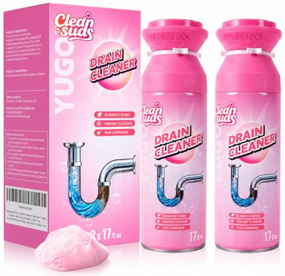 Yugou Foaming Sink Drain Cleaner & Deodorizer, Drain Clog Remover (2pcs) | Yugou Foaming Drain Cleaner, Sink Cleaner and Deodorizer, Drain Clog Remover for Kitchen Sinks, Shower Drains, Tubs - size: 2pcs