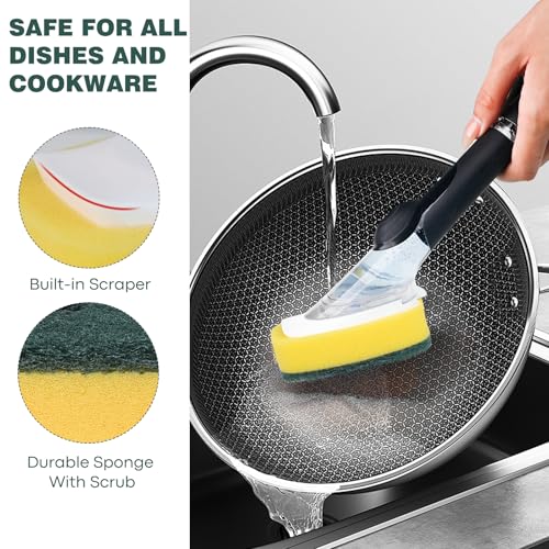 Sponge Brush Refills for OXO Dish Brush, 4 Pack Soap Dispensing Dish Refills, Scrub Replacement Head for Scrubber, Sponge Replacement Head Fits Soap Dispensing Handle - color: Green-4pack