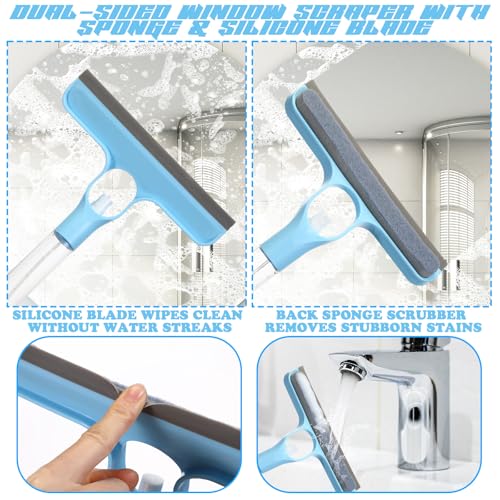 Lothee 1pcs 3 in 1 Window Squeegee, 23'' Long Handle Window Cleaning Scraper, Squeegee and Scrubber with Spray for Walls, Car Windshields, Bathrooms, Kitchens (Bule) - color: Bule