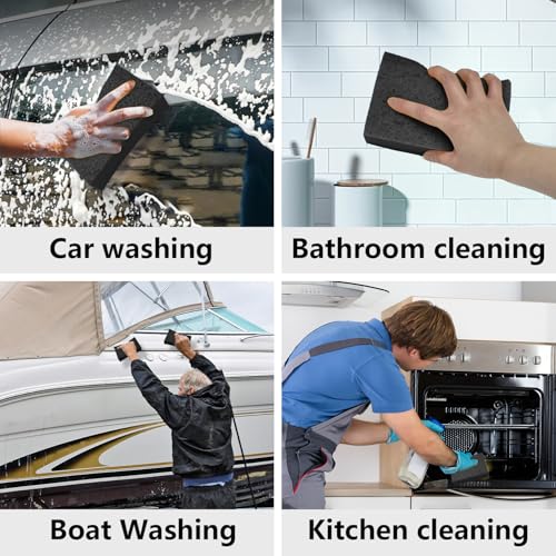 Cleaning and Washing Sponge, 3 Pack Large Extra Thick Heavy Duty Sponge Multi-Purpose for Kitchen Bathroom Bike Boat Car, Natural Cellulose Sponges 4" X 6" X 2" (Black) - color: A-black