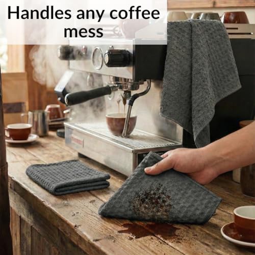 Solyra Barista Towels, 6 Pack, 12 x 12 in, Dark Gray | OEKO-TEX Certified, Barista Microfiber Cloths, Espresso Towels for Steam Wands & Drip Trays - color: Dark Gray