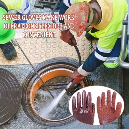 3 Pairs Sewer Gloves PVC Coated Non-Slip Oil & Chemical Resistant | 3 PAIRS INCLUDED: PVC coated sewer gloves for drain cleaning, plumbing maintenance, and everyday heavy-duty work - color: 3 Pairs Brown