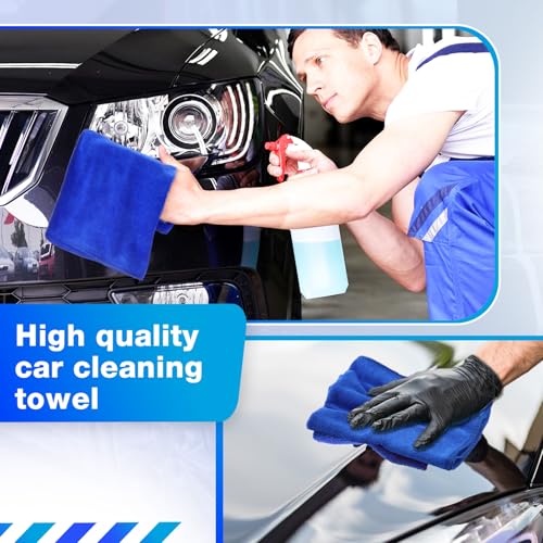 Nuenen Microfiber Cleaning Cloths for Cars 16 x 16 Inch Ultra Absorbent Car Towels Drying Reusable Cleaning Supplies House Kitchen Window Microfiber Towel(Blue,60 Count) - color: Blue