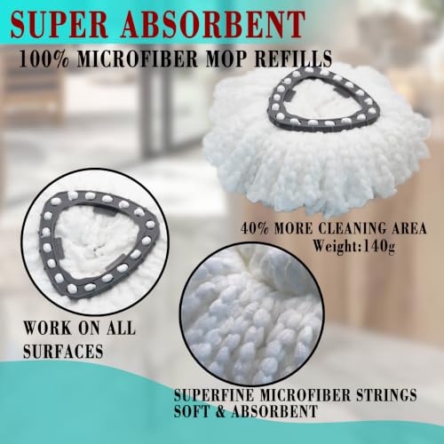 Mop Handle, Mop Replace Heads and Mop Base Brush Replacement | for O Cedar EasyWring 1-Tank System(4 Spin Mop Replacement Head, 4-Section Mop Handles, 1 Base) - color: 1 Sets Mop Handle + 4 White Heads + 1 Base