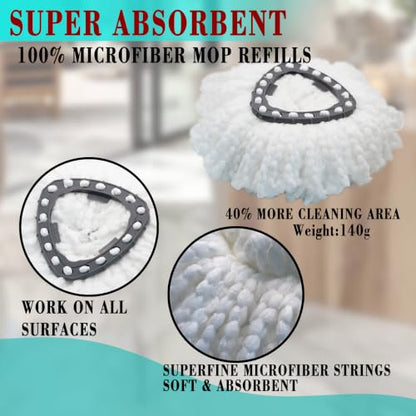 Mop Handle, Mop Replace Heads and Mop Base Brush Replacement | for O Cedar EasyWring 1-Tank System(4 Spin Mop Replacement Head, 4-Section Mop Handles, 1 Base) - color: 1 Sets Mop Handle + 4 White Heads + 1 Base