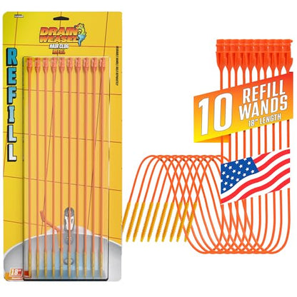 FlexiSnake Drain Weasel Refill - Sink Snake Hair Clog Remover Tool, Sink, Pipe, Bathroom, Bathtub Drain Cleaner, 18-inch Long Flexible Disposable Wands, Made in The USA, 10 Pack - style: 10 Pack
