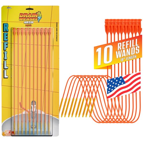 FlexiSnake Drain Weasel Refill - Sink Snake Hair Clog Remover Tool, Sink, Pipe, Bathroom, Bathtub Drain Cleaner, 18-inch Long Flexible Disposable Wands, Made in The USA, 10 Pack - style: 10 Pack