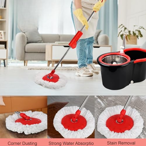 Spin Mop and Bucket with Wringer Set, 360° Spinning Mop Bucket System with 3 Microfiber Mop Replacement Heads Refills,56" Stainless Steel Extended Handle for Floor Cleaning Home(20QT) (Green) (Black) - color: Black