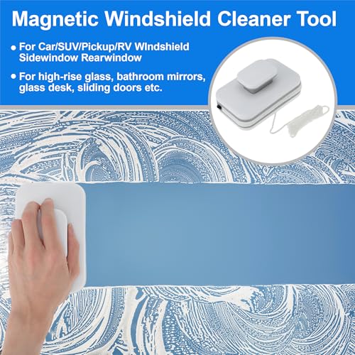 Magnetic Windshield Cleaner Tool, Double-Sided Window Cleaner Tool, Magnetic Glass Wiper for Car/High Rise/Windshield/Sidewindow/Sliding Door Glass Thickness 3-10mm/0.12-0.4inch