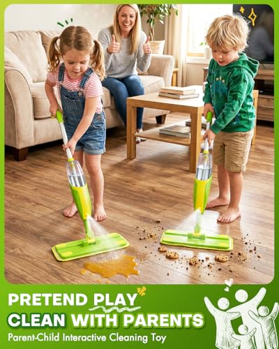 Toddler Spray Mop-Montessori Toys Mini Size Cleaning Mini Mop that Really Spray -Kid Pretend Play Toys Gift for Toddlers Girls Boys - size: Green, style: Spray Mop