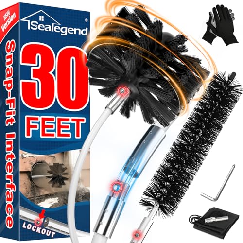 Sealegend 30 Feet Dryer Vent Cleaner Kit, Lint Remover, 2×Upgraded Flexible Quick-Snap Brush with Drill Attachment, Extends Up to 30 Feet for Easy Cleaning, Works with/Without a Power Drill - size: 30Feet