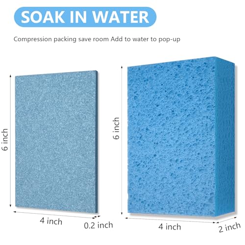 Cleaning and Washing Sponge, 3 Pack Large Extra Thick Heavy Duty Sponge Multi-Purpose for Kitchen Bathroom Bike Boat Car, Natural Cellulose Sponges 4" X 6" X 2" (Blue) - color: A-blue