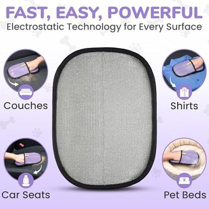 KEYVOZ Pet Hair Removal Glove for Cats and Dogs, Electrostatic Magic Brush Pet Hair Remover for Dog Couch, Available in Blue, Purple, Pink, Brown- Perfect for Pet Owners (Purple) - color: Purple