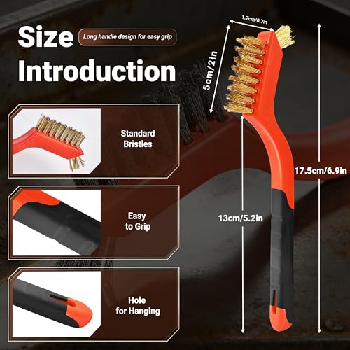6 Pieces Wire Brushes Set, Nylon/Brass/Stainless Steel Bristles for Cleaning Welding Slag and Rust,Scratch Brush with Mini Head & Hanging Hole for Everyday Cleaning (6, Combo Pack) - color: combo pack