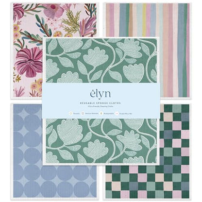 ELYN Swedish Dishcloths, Reusable & Washable Sponge Cloths, Absorbent Cleaning Paper Towels for Kitchen, Dishes, Counters and More, 5 Pack, Painted Petals Pattern - color: Painted Petals & Patterns