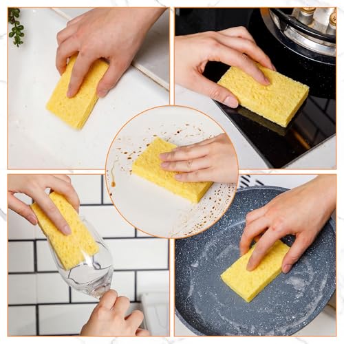 Zhengmy 200 Pieces Sponges Bulk Sponges Kitchen Compressed Sponge Natural Dish Sponge Compressed Wood Pulp Cleaning Without Scratching for Kitchen Bathroom, 3.9 x 2.4 x 0.12 Inch (Yellow) - color: Yellow