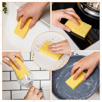 Zhengmy 200 Pieces Sponges Bulk Sponges Kitchen Compressed Sponge Natural Dish Sponge Compressed Wood Pulp Cleaning Without Scratching for Kitchen Bathroom, 3.9 x 2.4 x 0.12 Inch (Yellow) - color: Yellow