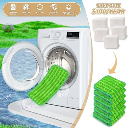 Reusable Mop Pads Compatible with Swiffer Sweeper Mops: Papclean Microfiber Wet Pads Refill Dry Sweeping Cloths Washable Dust Floor Cleaner for Wood Floor Cleaning - 6 Pcs Green - size: 6 Pack
